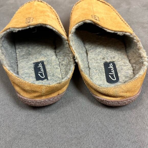 Clarks Leather Suede Baseball Stitch Clog Slipper Slip-On Round Toe Tan Men 11M - Picture 4 of 6